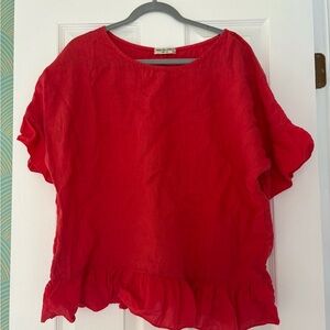 Vibrant Red Flutter Sleeve Blouse with Ruffled Hem